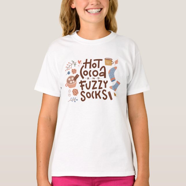 Cozy Hot Cocoa and Fuzzy Socks Design T-Shirt (Front)