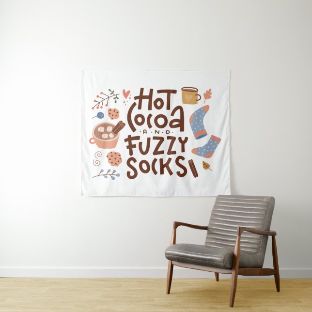 Cozy Hot Cocoa and Fuzzy Socks Design Tapestry (In Situ (Horizontal))
