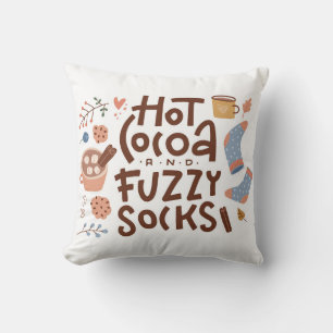 Cozy Hot Cocoa and Fuzzy Socks Design Throw Pillow