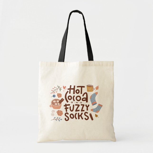 Cozy Hot Cocoa and Fuzzy Socks Design Tote Bag (Front)
