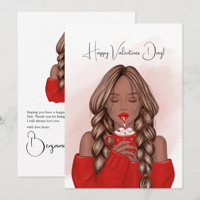 Cozy Hot Cocoa Valentines Day Greeting Holiday Card (Front/Back)
