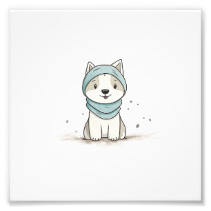 Cozy Husky Illustration - Adorable Puppy in a Scar Photo Print