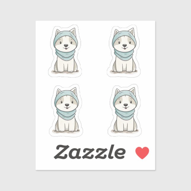 Cozy Husky Illustration - Custom-Cut Vinyl Sticker (Sheet)