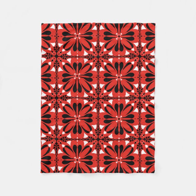 Cozy Hygge Scandinavian Red Black Design Fleece Blanket (Front)