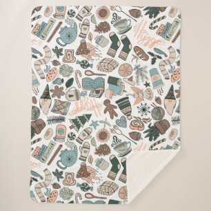 Cozy Hygge Seamless Pattern Sherpa Blanket