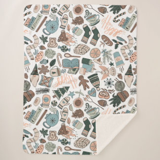 Cozy Hygge Seamless Pattern Sherpa Blanket