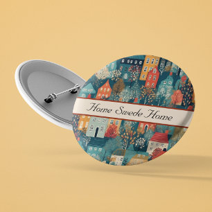 Cozy Hygge Village Nordic Folk Art, custom 1 Inch Round Button