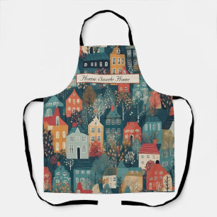 Cozy Hygge Village Nordic Folk Art, custom Apron