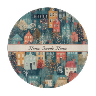 Cozy Hygge Village Nordic Folk Art, custom Cutting Board