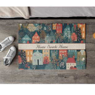 Cozy Hygge Village Nordic Folk Art, custom Doormat