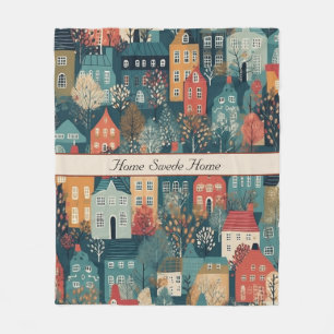 Cozy Hygge Village Nordic Folk Art, custom Fleece Blanket