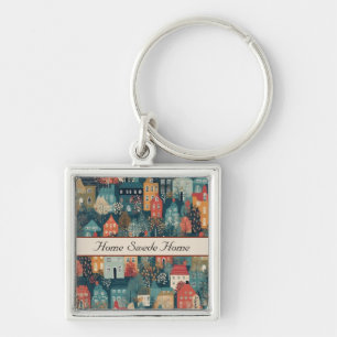 Cozy Hygge Village Nordic Folk Art, custom Keychain