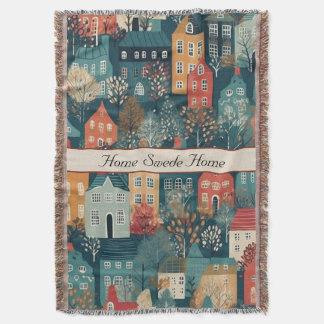 Cozy Hygge Village Nordic Folk Art, custom Throw Blanket