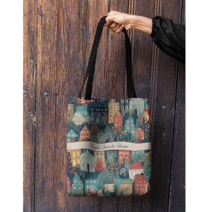 Cozy Hygge Village Nordic Folk Art, custom Tote Bag