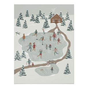 Cozy Ice Skating Rink Winter illustration Poster