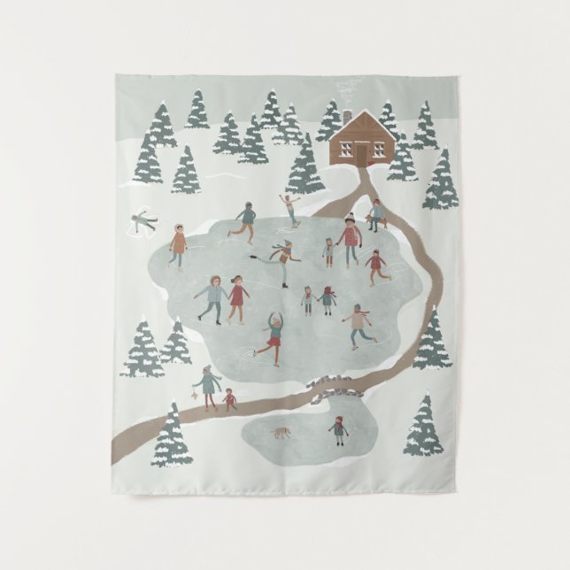 Cozy Ice Skating Rink Winter illustration Tapestry (Front)