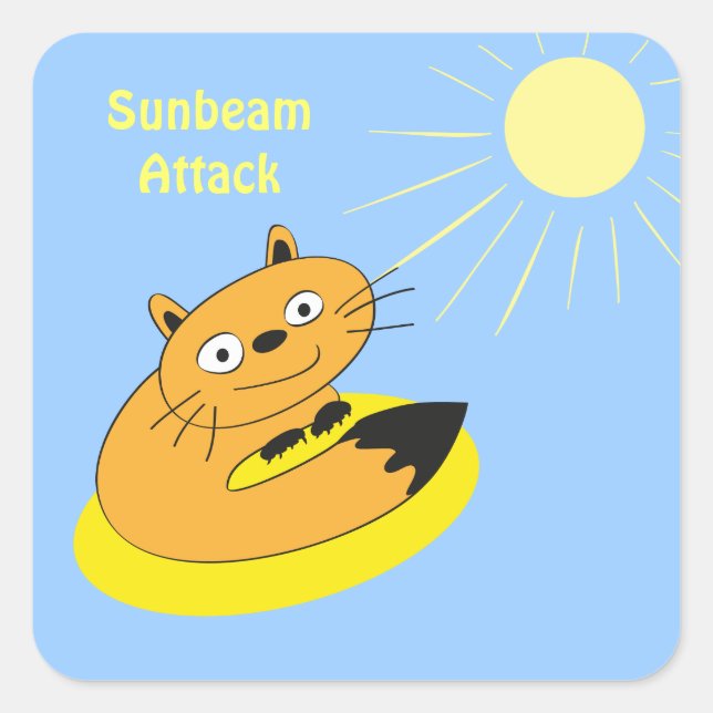 Cozy Introvert Cat Sunbeam Humour Illustration Square Sticker (Front)