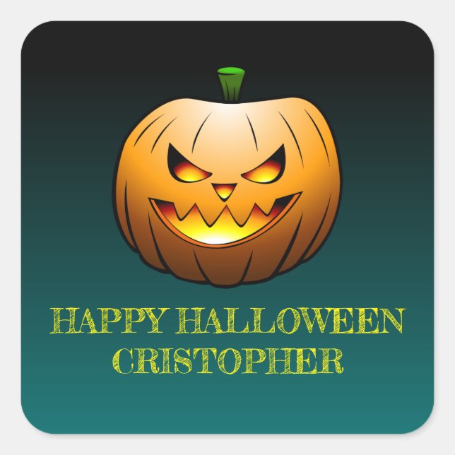 Cozy Jack o'lantern Halloween Pumpkin Square Sticker (Front)