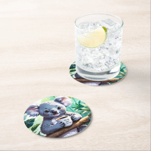 Cozy Jungle Koala Coffee Round Paper Coaster
