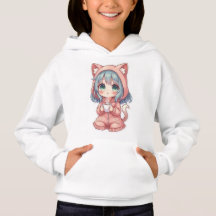 Cozy Kawaii Anime Girl with Cat Hoodie – Hot Drink
