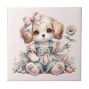Cozy Kawaii Cottagecore Farmcore Puppy Style Tile