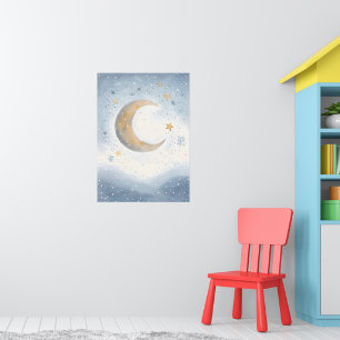 Cozy Kids Room Art A Serene Moon and Stars Poster