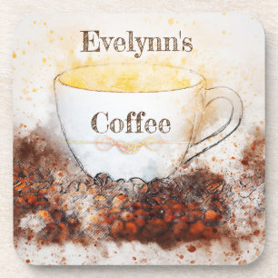 Cozy kitchen coffee cup and coffee bean coaster