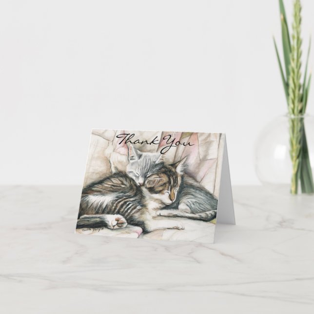 Cozy Kittens Cat Art Thank You Card (Front)