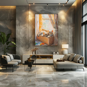 Cozy Kittens Sleeping in Sunlight – Impressionist  Poster