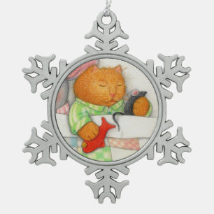 COZY KITTY Pewter Snowflake Ornament