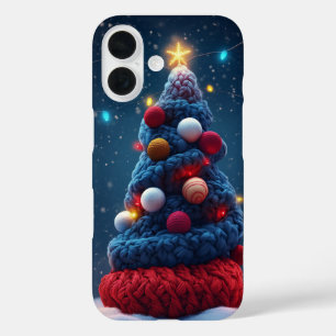 Cozy Knit Christmas Tree Blue Red  iPhone 16 Case
