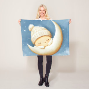 Cozy Knit Nap Cresent Moon Fleece Blanket