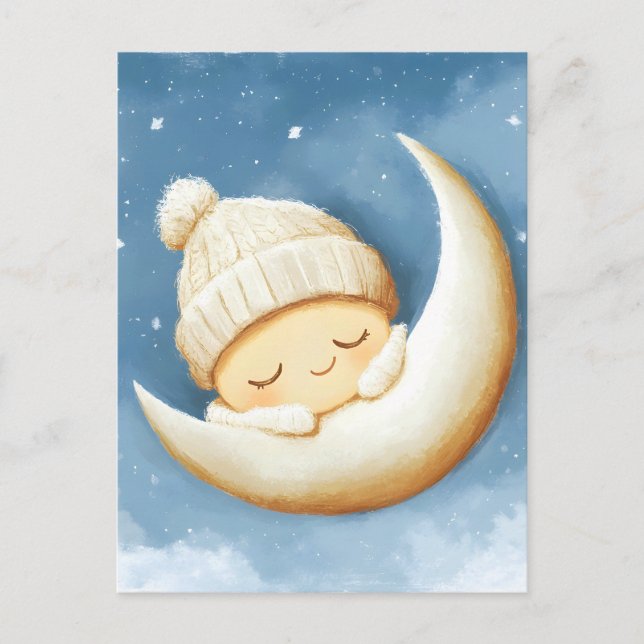 Cozy Knit Nap Cresent Moon Holiday Postcard (Front)