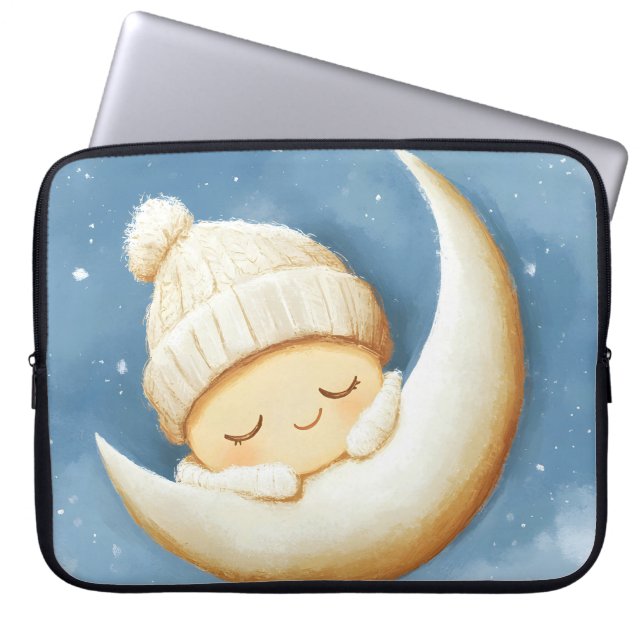 Cozy Knit Nap Cresent Moon Laptop Sleeve (Front)