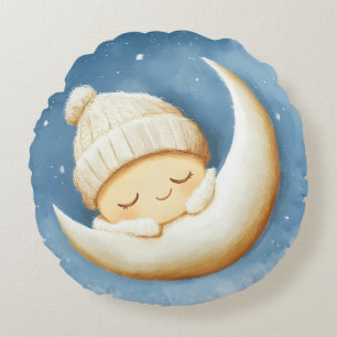 Cozy Knit Nap Cresent Moon Round Pillow