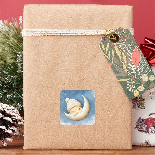 Cozy Knit Nap Cresent Moon Square Sticker (Holiday)