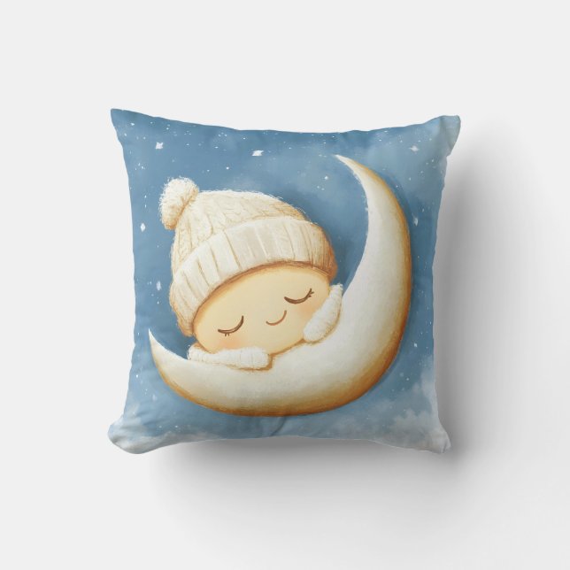Cozy Knit Nap Cresent Moon Throw Pillow (Front)