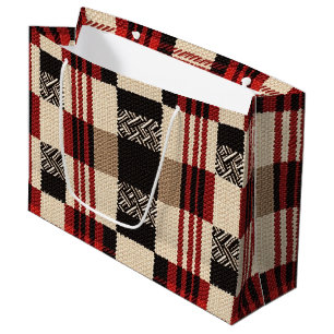 Cozy Knit Patchwork - Vintage Boho Autumn Style 2 Large Gift Bag