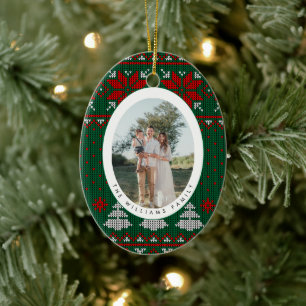 Cozy Knit Sweater Pattern Photo Ceramic Ornament