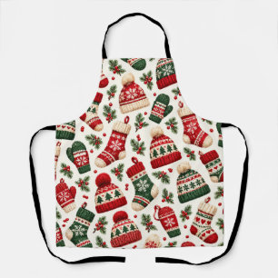 Cozy Knitted Christmas Hats and Stockings Pattern Apron
