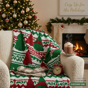 Cozy Knitted Christmas Tree Pattern Fleece Blanket