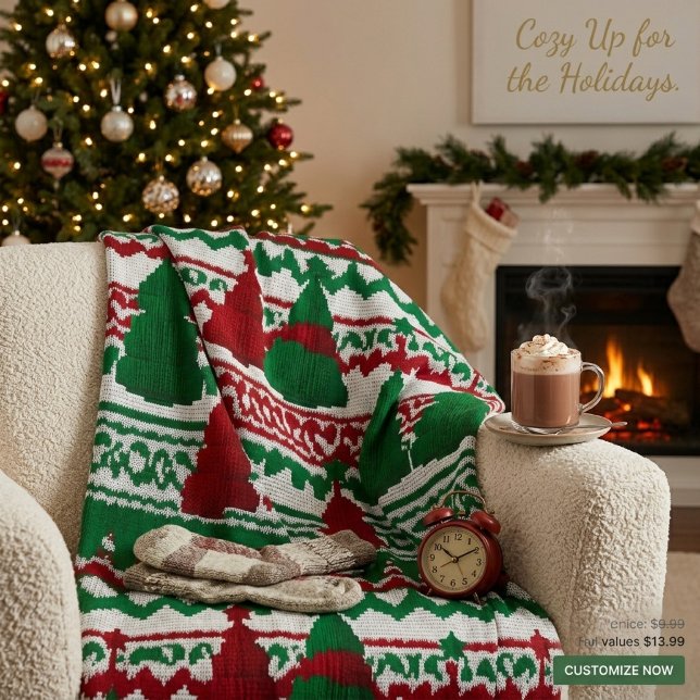 Cozy Knitted Christmas Tree Pattern  Fleece Blanket (Creator Uploaded)