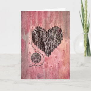 Cozy Knitted Heart and Yarn Ball Watercolor Greeti Card