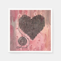 Cozy Knitted Heart and Yarn Ball Watercolor Paper
