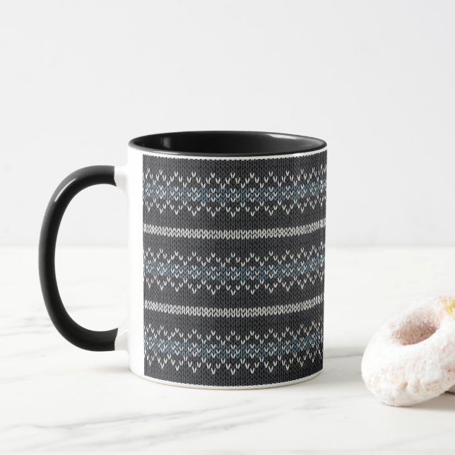 Cozy Knitted Pattern Black and Gray Mug (Avec donut)
