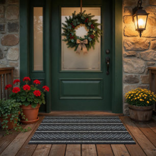 Cozy Knitted Pattern Black and Grey  Doormat