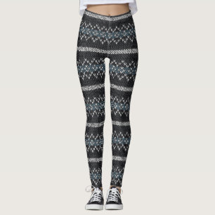 Cozy Knitted Pattern Black and Grey  Leggings