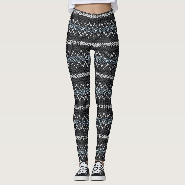Cozy Knitted Pattern Black and Grey  Leggings (Front)
