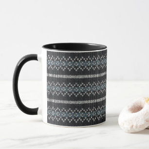 Cozy Knitted Pattern Black and Grey Mug