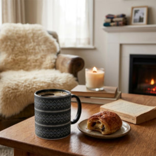 Cozy Knitted Pattern Black and Grey Mug